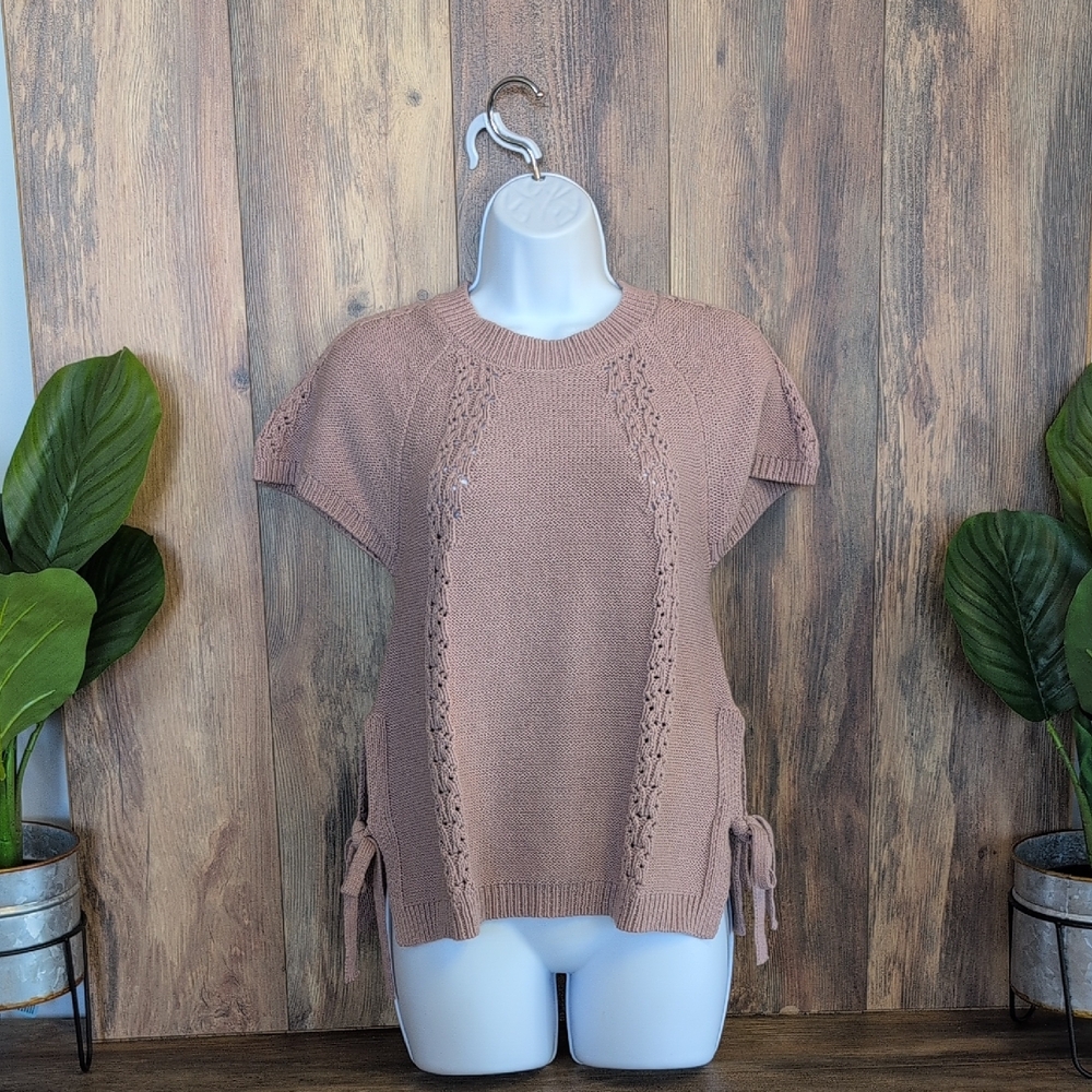 Hem & Thread Brown Crew Neck Short Sleeve Sweater S             Q179